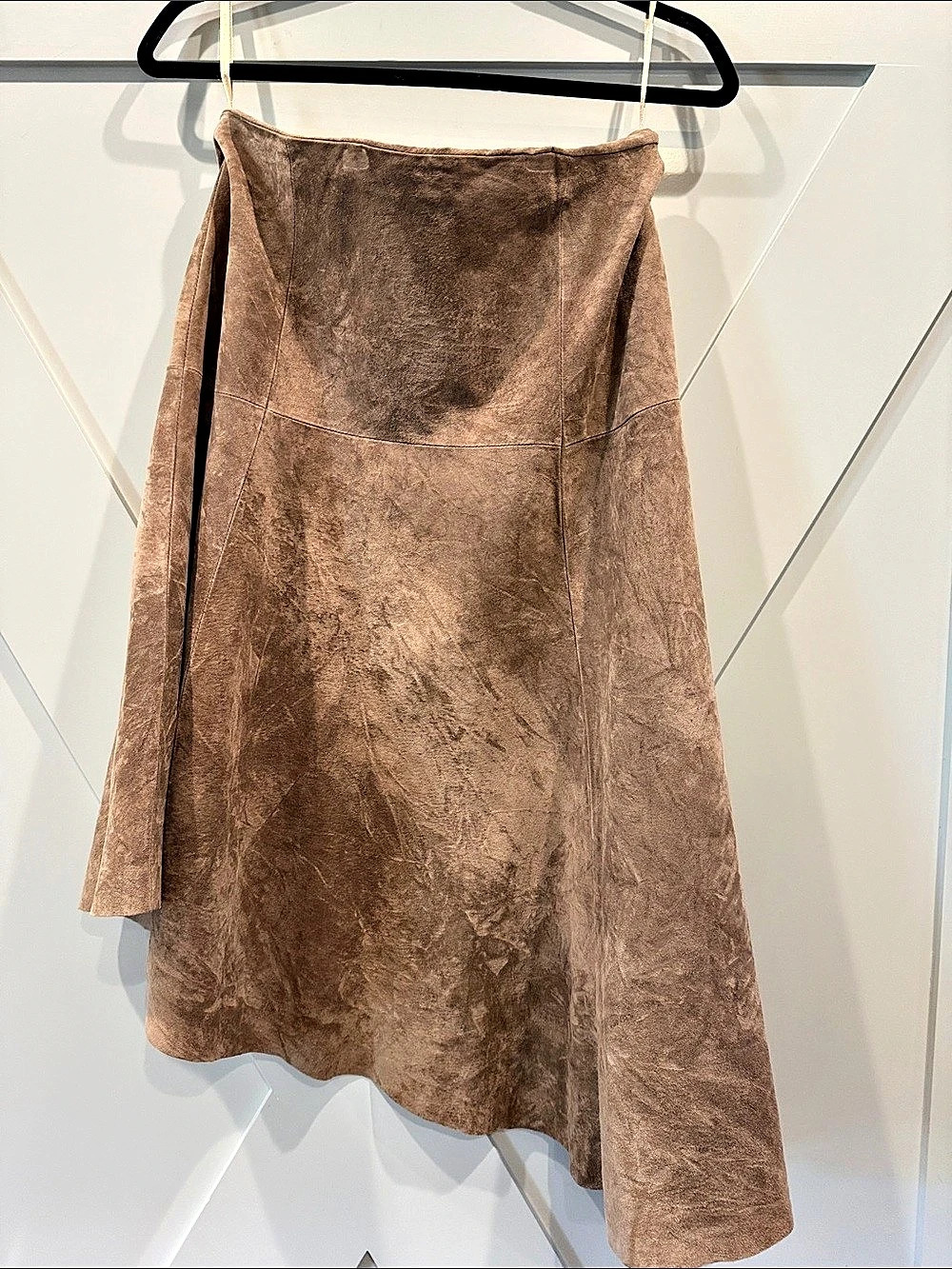 Allan Denis Leather Midi Flare Skirt in Brown Size 10